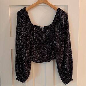 Black and White Polka Dot Women's Ruched Top